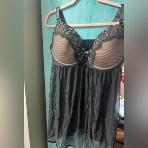 Elegant Black Lace Trim Babydoll Negligee NEW